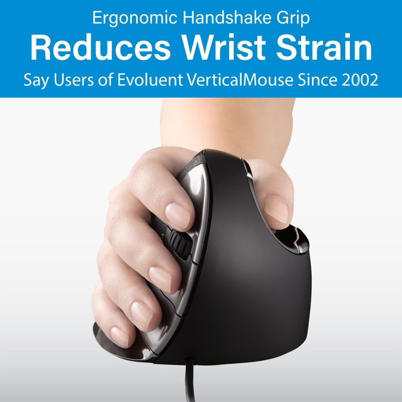 Evoluent â€“ Inventor of The Vertical Mouse â€“ VMDS Ergonomic Vertical Mouse Right Hand Small Wired USB, Sculpted for Comfort, Reduces Wrist Strain, 4 Speeds, 6 Customizable Buttons in Windows - Image 2
